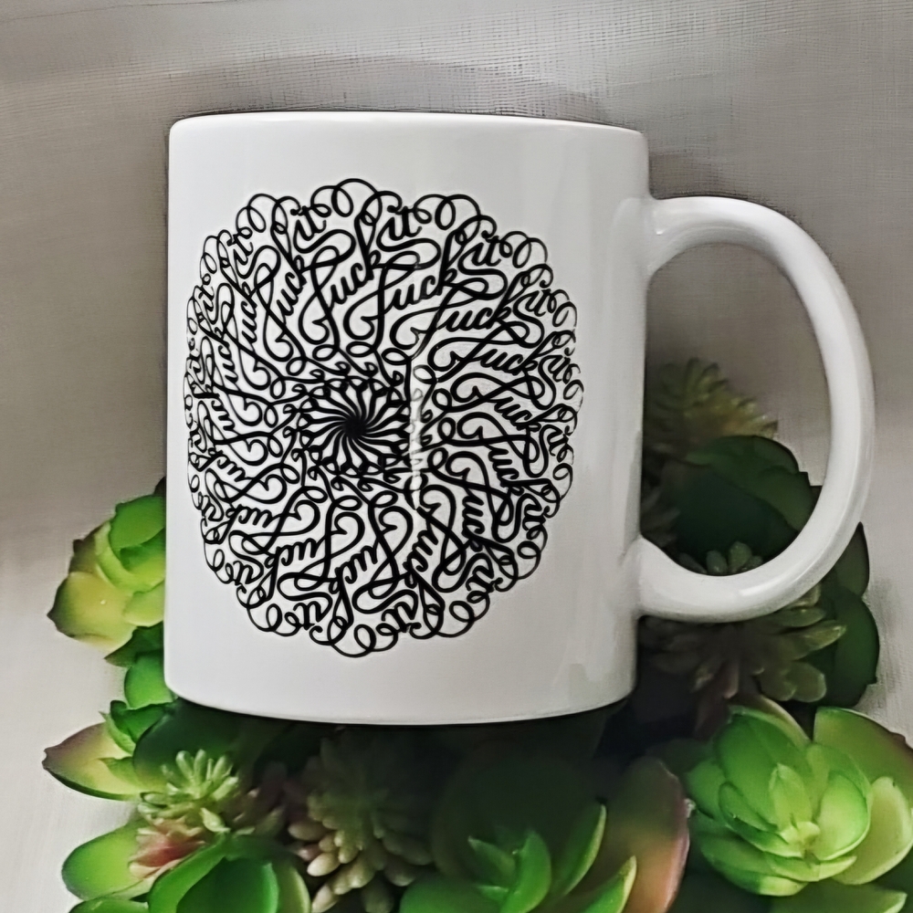 Original Penguin White Mug with Black F*CK Edgy Mandala Design